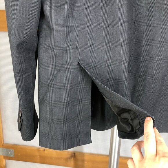 Sz XL/47- KENNETH COLE Reaction Dark Grey Plaid 2 Button Men Blazer Suit Jacket - Picture 7 of 12